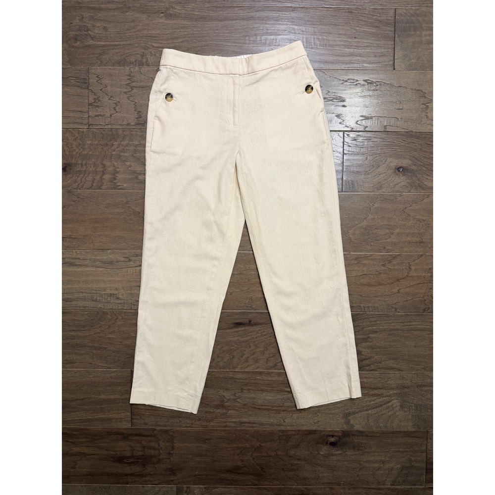 J.Crew Pants Womens 6 Beige Linen Cotton Solid Straight Leg Relaxed Career New